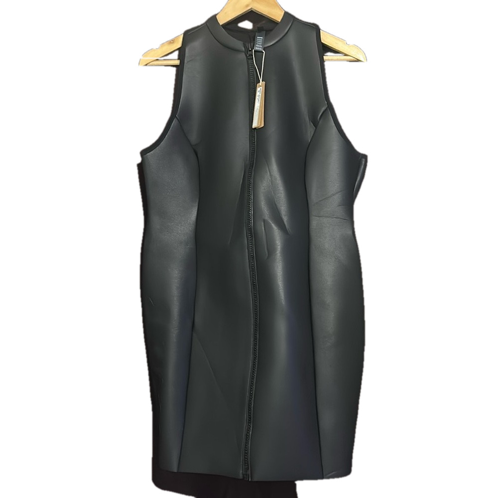 NWT SKIMS Onyx Rubberized Scuba Zip Up Body Con Swim Mock Neck Dress Size 3X